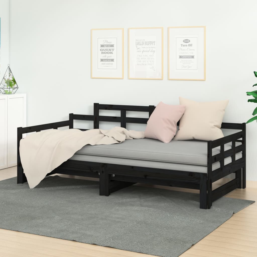 Vetonek Sofá cama extraíble sin colchón negro 2x(90x200) cm