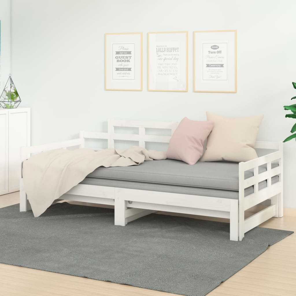 Vetonek Sofá cama extraíble sin colchón blanco 2x(90x190) cm