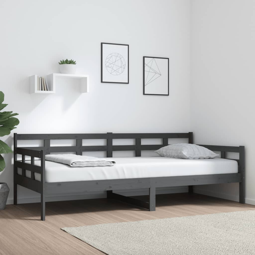 Vetonek Sofá cama sin colchón madera maciza de pino gris 90x200 cm