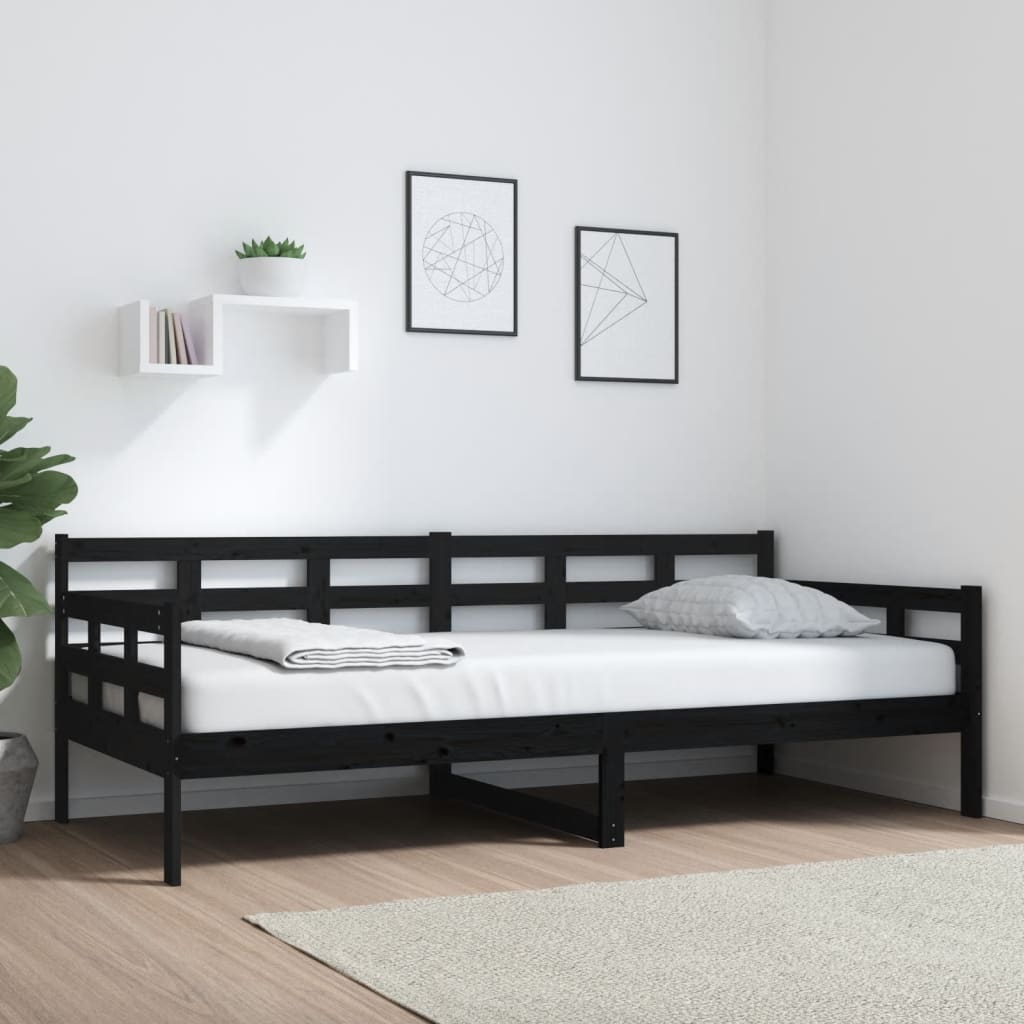 Vetonek Sofá cama sin colchón madera maciza de pino negro 90x200 cm