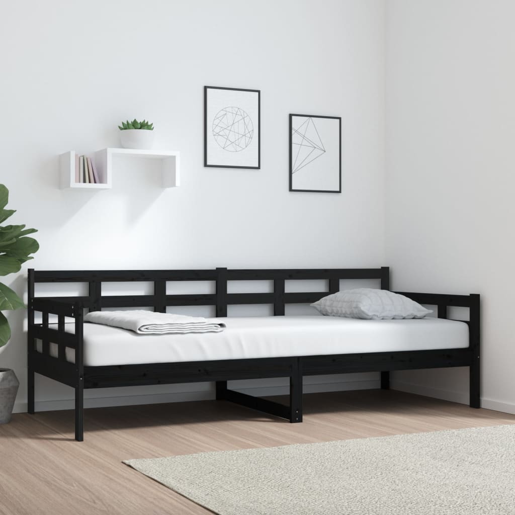 Vetonek Sofá cama madera maciza de pino negro 80x200 cm