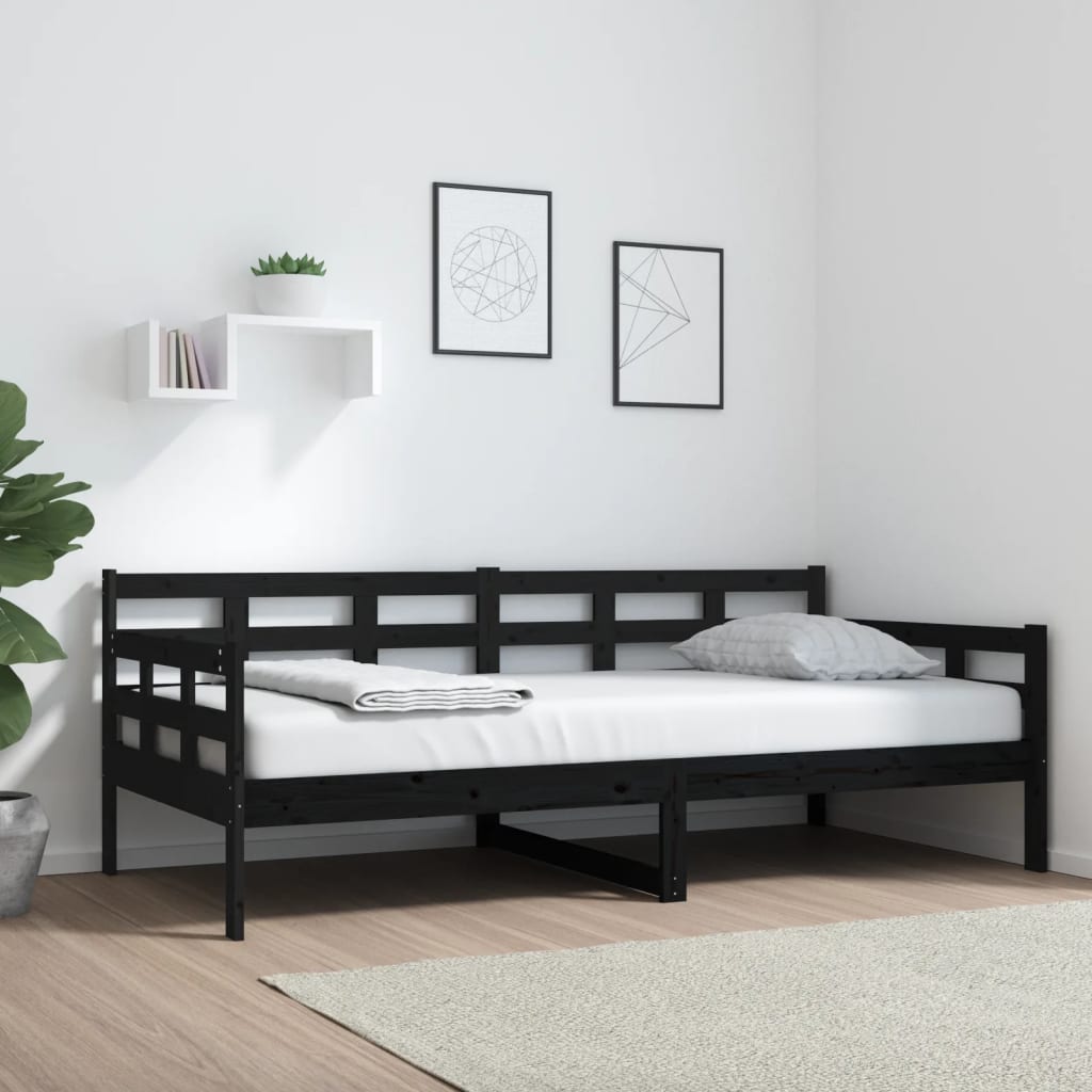 Vetonek Sofá cama madera maciza de pino negro 90x190 cm