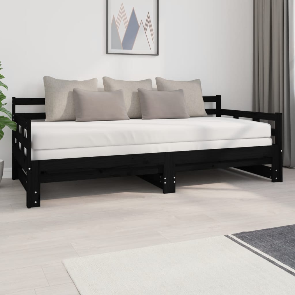 Vetonek Sofá cama extraíble sin colchón negro 2x(90x200) cm