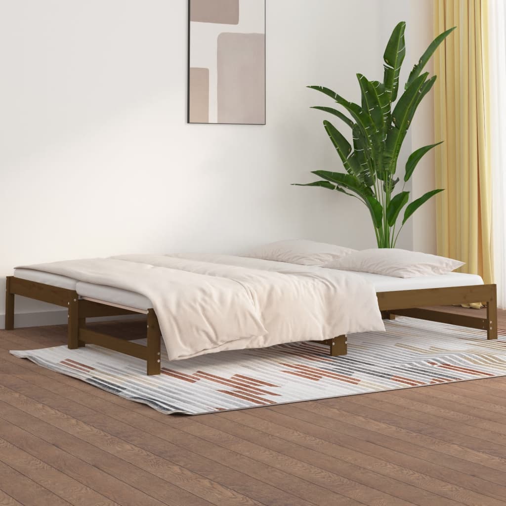 Vetonek Sofá cama extraíble madera maciza de pino marrón 2x(90x200) cm