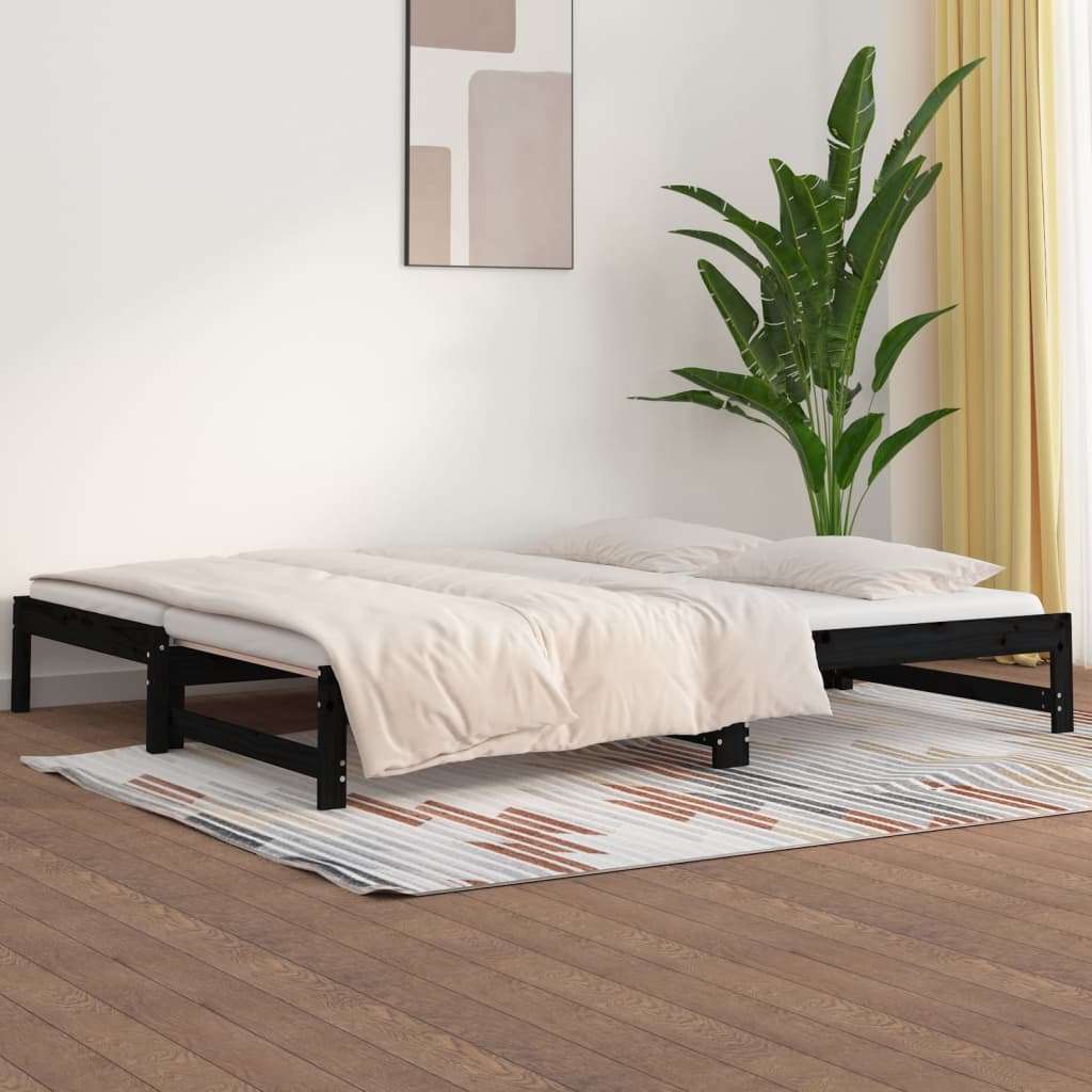 Vetonek Sofá cama extraíble sin colchón negro 2x(90x200) cm