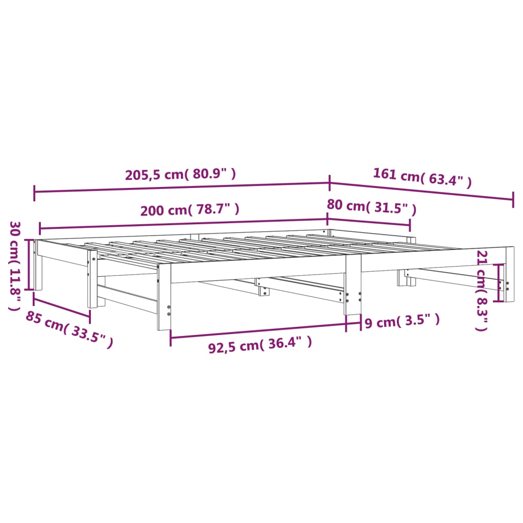 Sofá cama extraíble madera maciza de pino 2x(80x200) cm