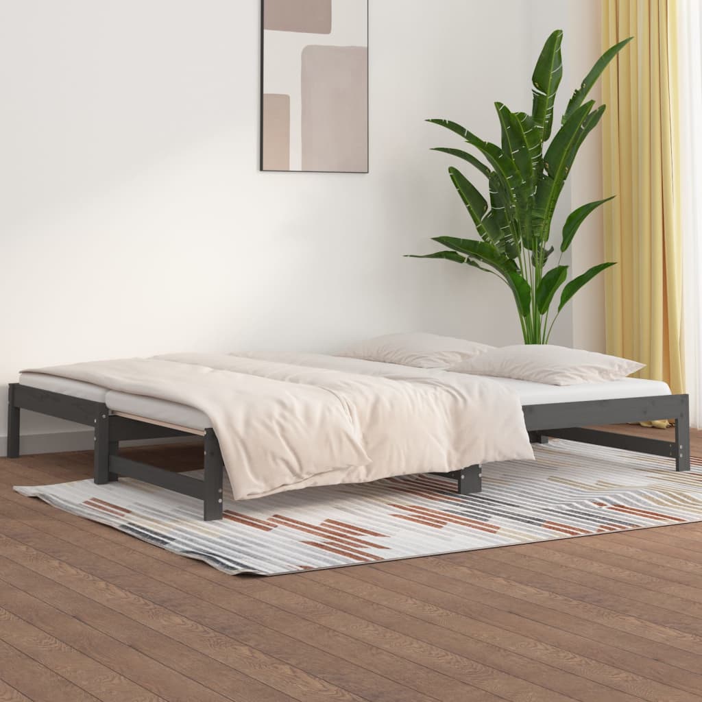 Vetonek Sofá cama extraíble madera maciza de pino gris 2x(80x200) cm