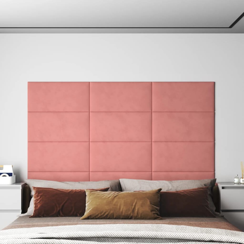 Vetonek Paneles de pared 12 uds terciopelo rosa 60x30 cm 2,16 m²