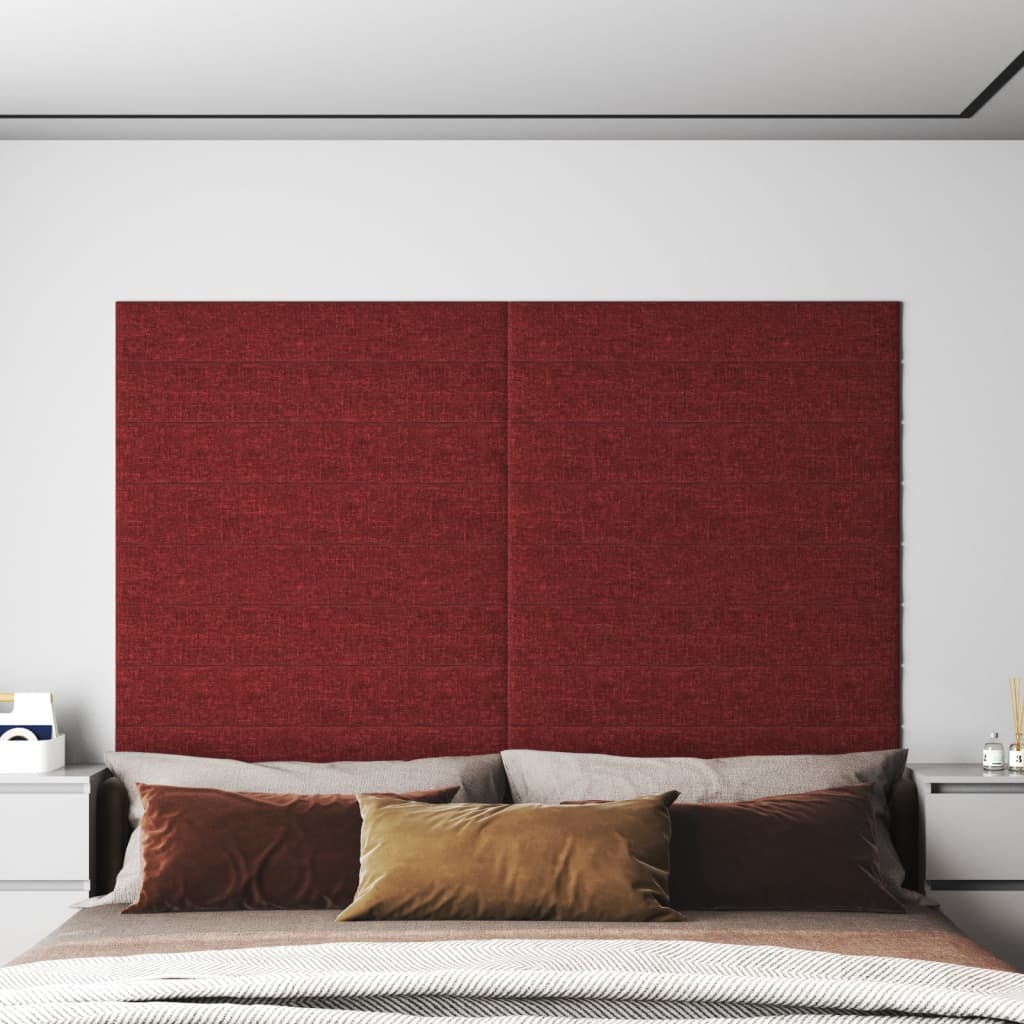 Vetonek Paneles de pared 12 uds tela rojo tinto 90x15 cm 1,62 m²