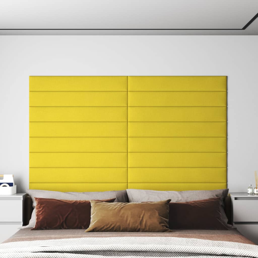 Vetonek Paneles de pared 12 uds tela amarillo claro 90x15 cm 1,62 m²