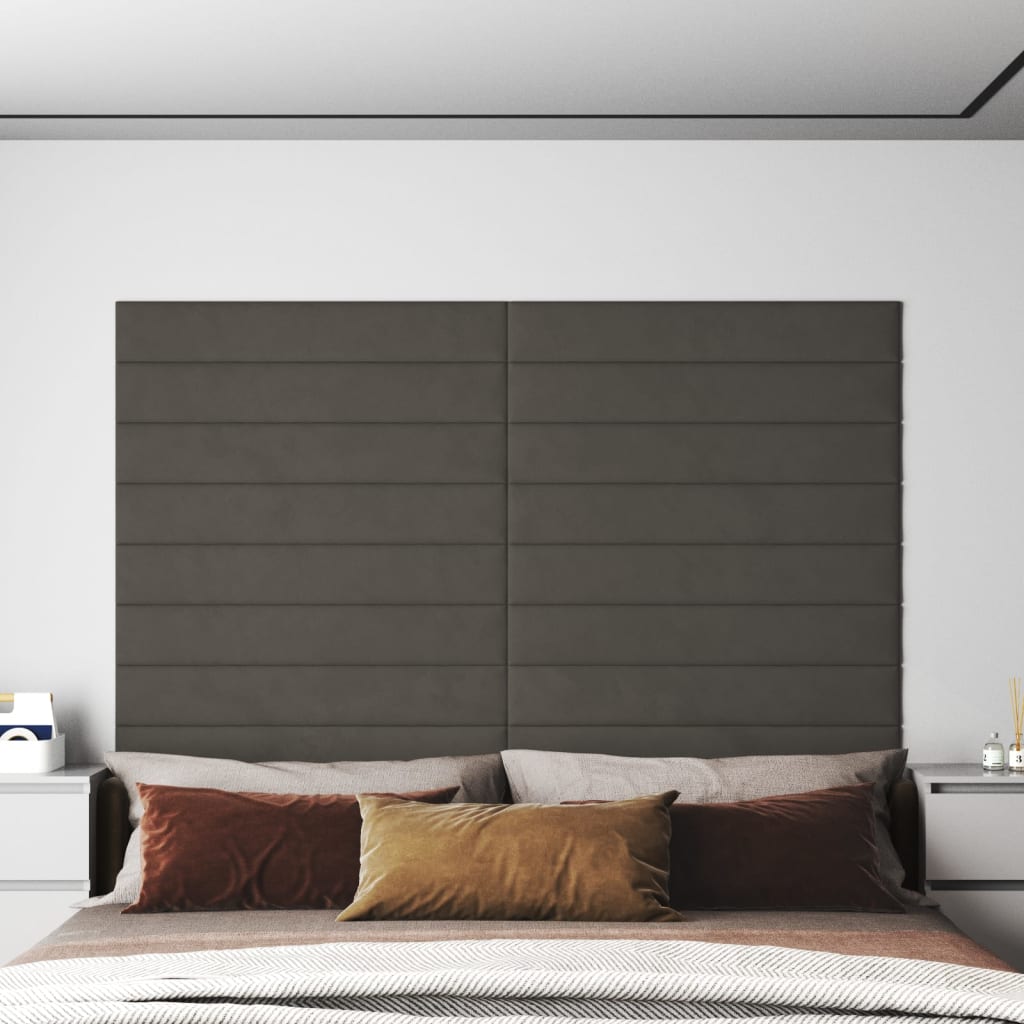 Vetonek Paneles de pared 12 uds terciopelo gris oscuro 90x15 cm 1,62 m²