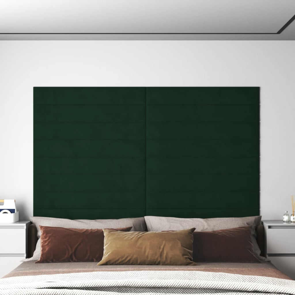 Vetonek Paneles de pared 12 uds terciopelo verde oscuro 90x15 cm 1,62m²