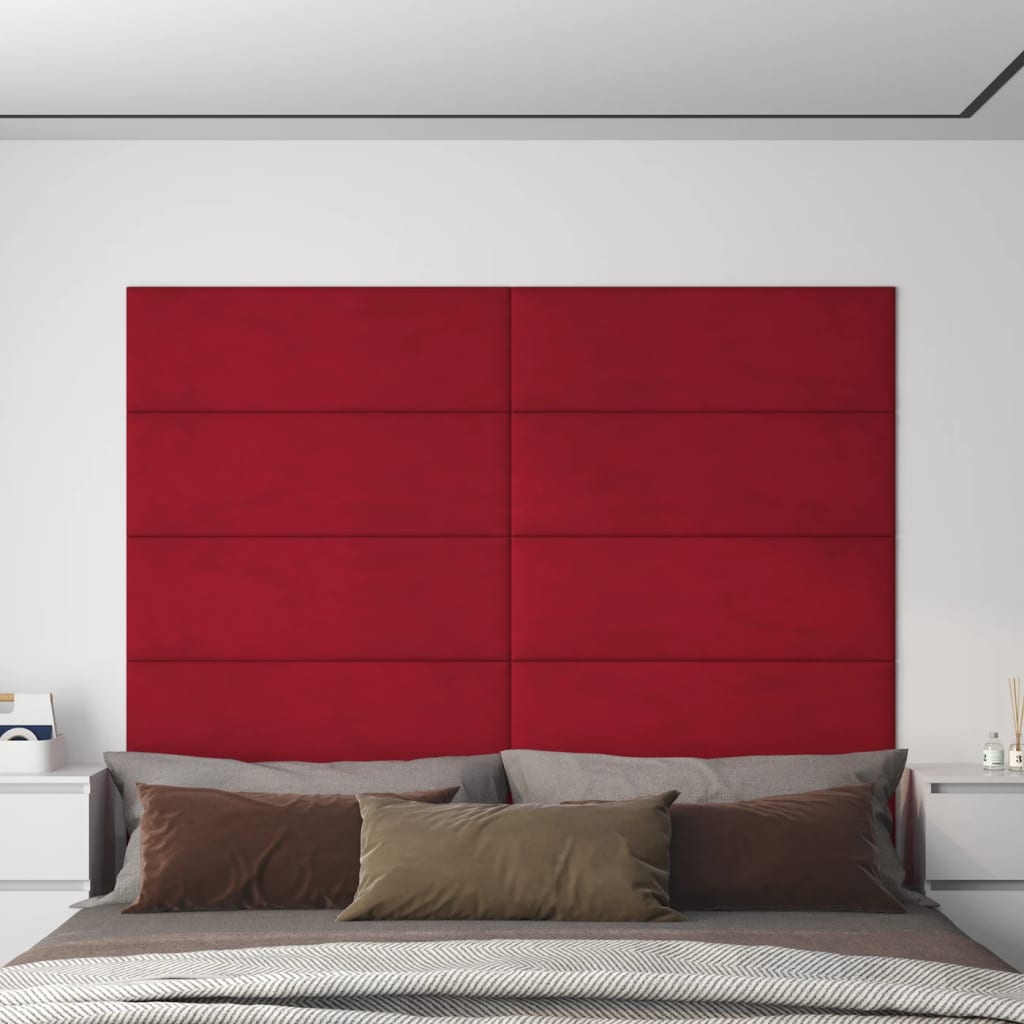 Vetonek Paneles de pared 12 uds terciopelo rojo tinto 90x30 cm 3,24 m²