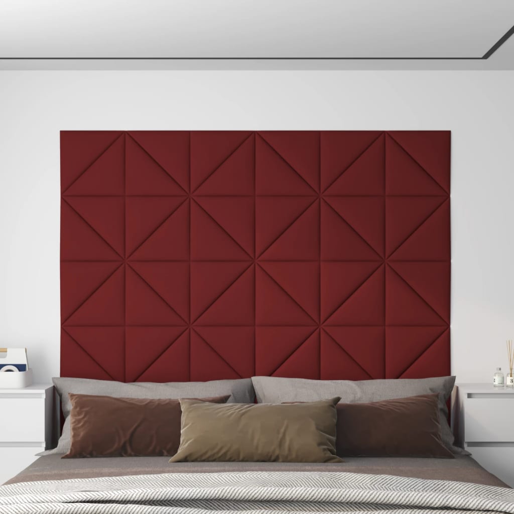 Vetonek Paneles de pared 12 uds tela rojo tinto 30x30 cm 0,54 m²