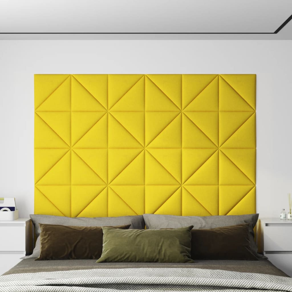 Vetonek Paneles de pared 12 uds tela amarillo claro 30x30 cm 0,54 m²