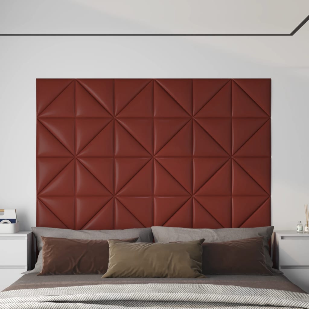 Vetonek Paneles de pared 12 uds cuero sintético rojo 30x30 cm 0,54 m²