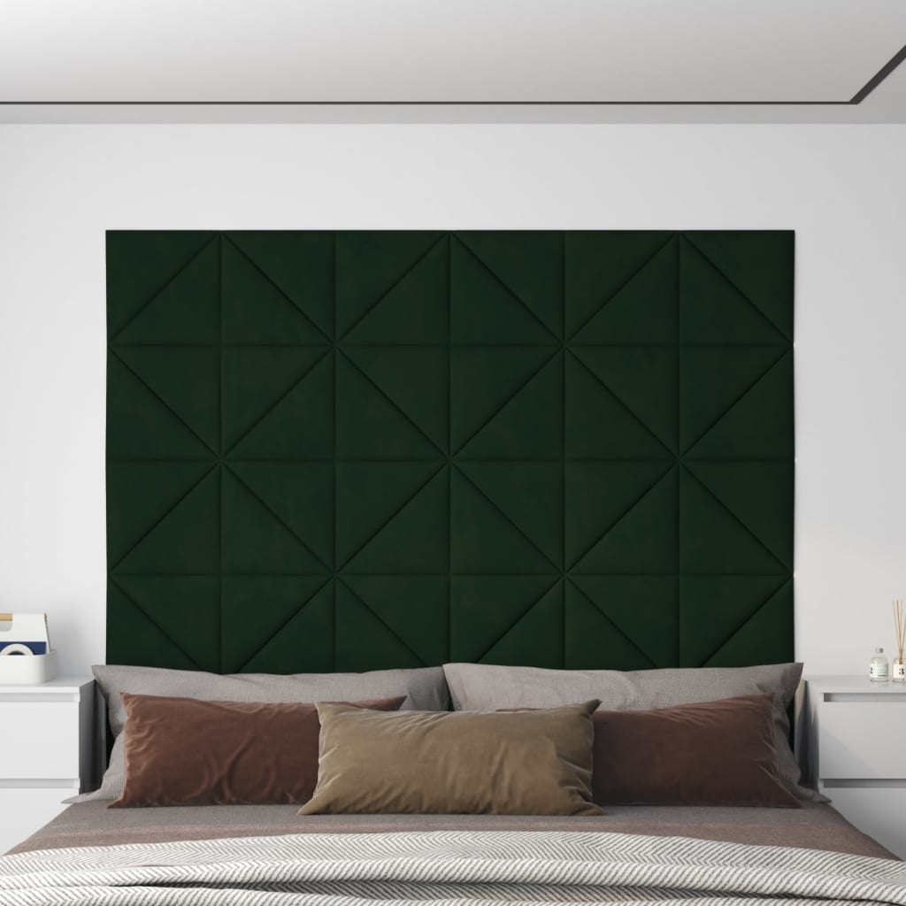 Vetonek Paneles de pared 12 uds terciopelo verde oscuro 30x30cm 0,54 m²