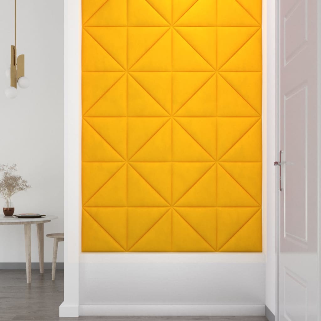 Paneles de pared 12 uds terciopelo amarillo 30x30 cm 0,54 m² V53