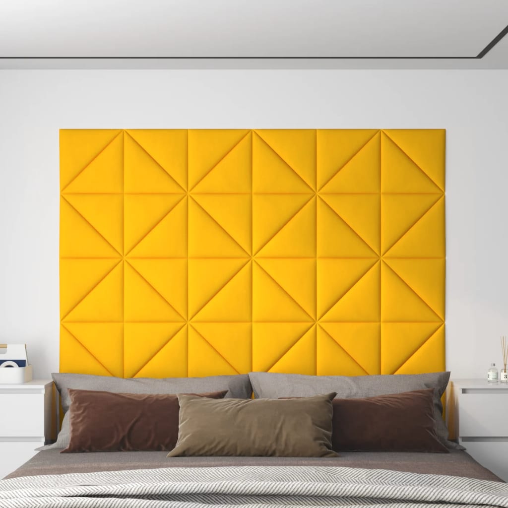 Vetonek Paneles de pared 12 uds terciopelo amarillo 30x30 cm 0,54 m²