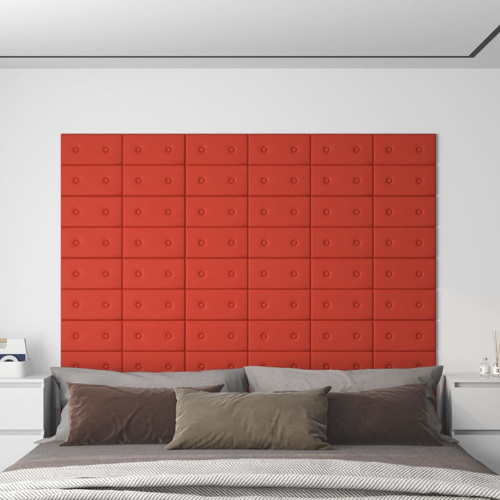 Vetonek Paneles de pared 12 uds cuero sintético rojo 30x15 cm 0,54 m²