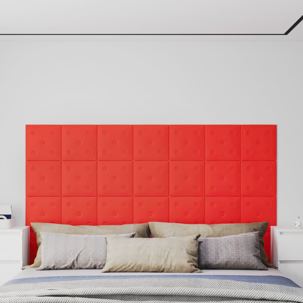 Vetonek Paneles de pared 12 uds cuero sintético rojo 30x30 cm 1,08 m²