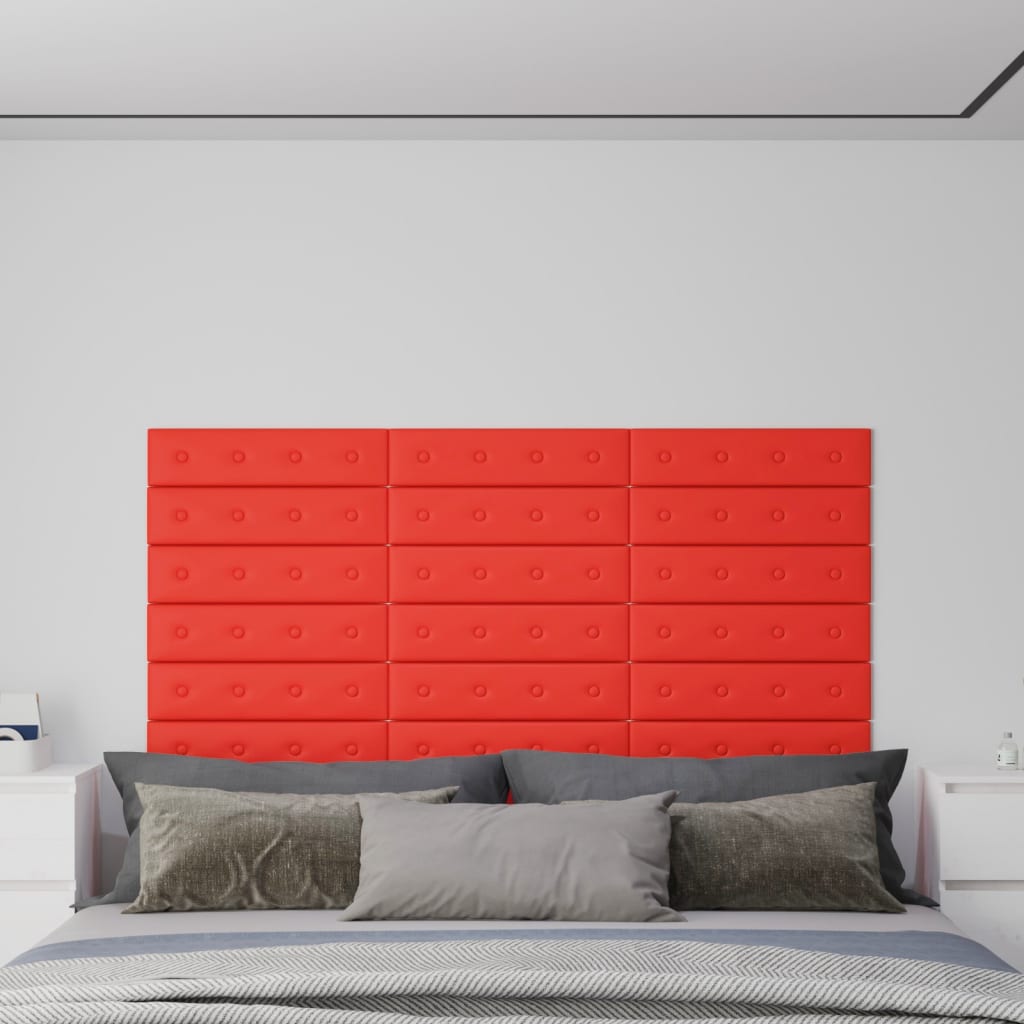 Vetonek Paneles de pared 12 uds cuero sintético rojo 60x15 cm 1,08 m²