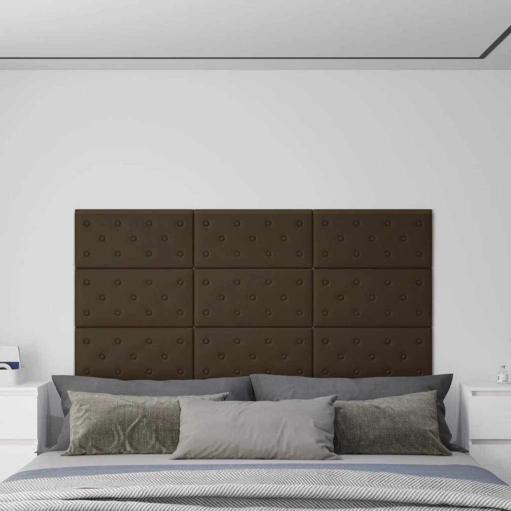 Vetonek Paneles de pared 12 uds cuero sintético marrón 60x30 cm 2,16 m²