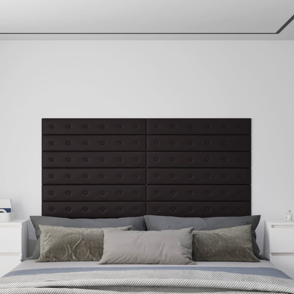 Vetonek Paneles de pared 12 uds cuero sintético negro 90x15 cm 1,62 m²