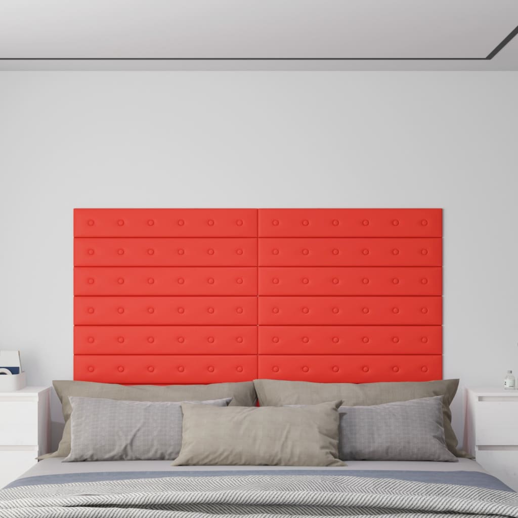 Vetonek Paneles de pared 12 uds cuero sintético rojo 90x15 cm 1,62 m²