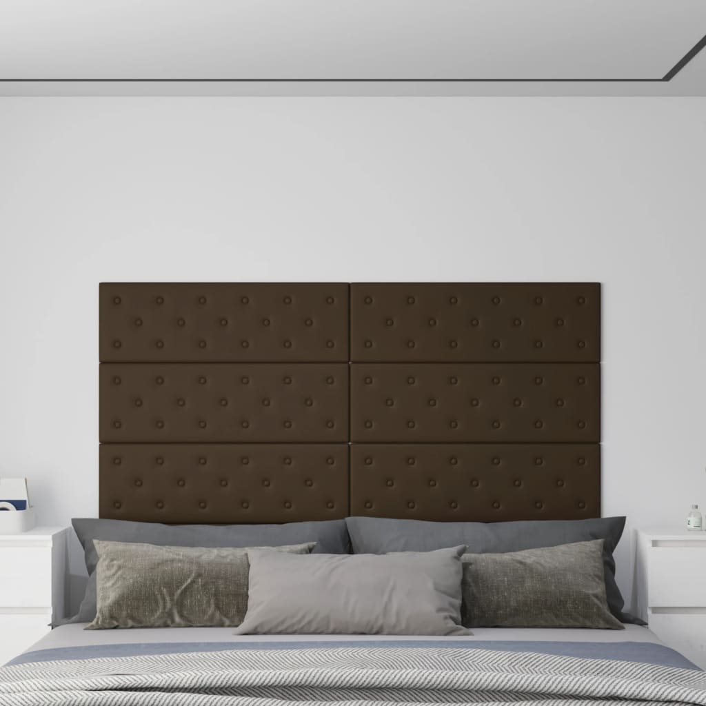 Vetonek Paneles de pared 12 uds cuero sintético marrón 90x30 cm 3,24 m²