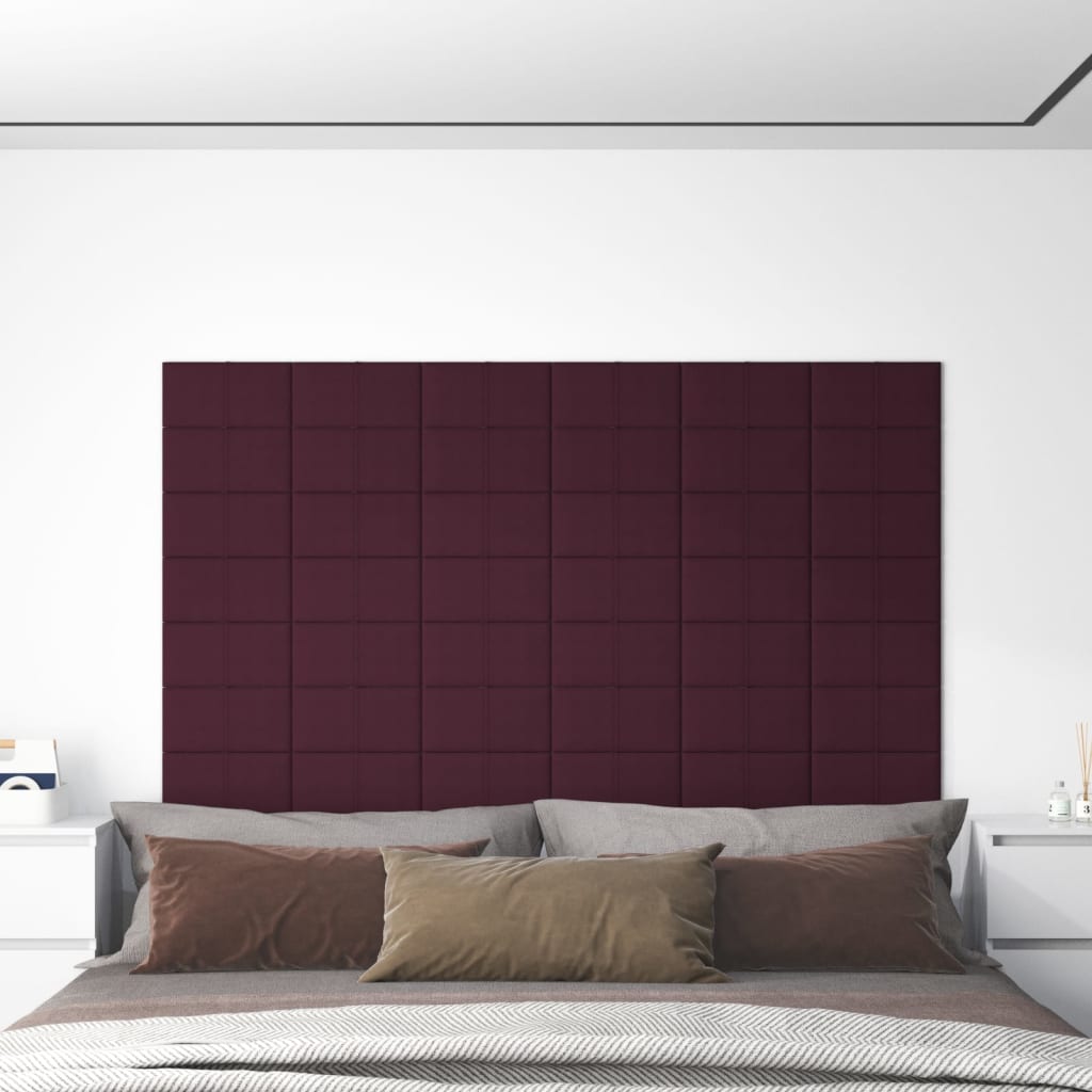 Vetonek Paneles de pared 12 uds tela morado 30x15 cm 0,54 m²