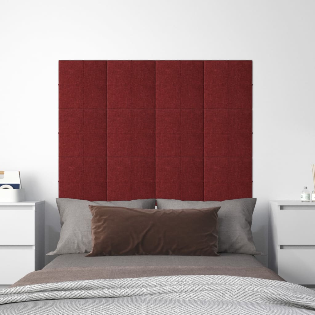 Vetonek Paneles de pared 12 uds tela rojo tinto 30x30 cm 1,08 m²