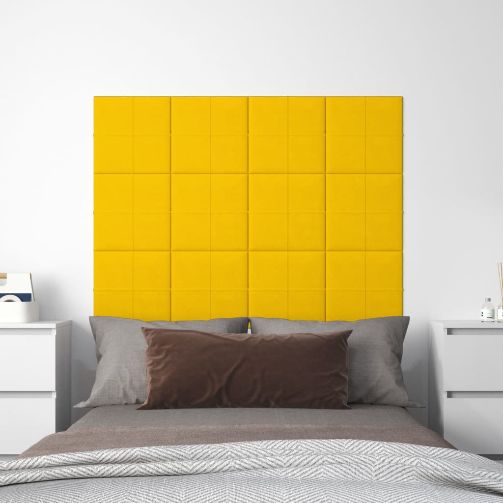 Vetonek Paneles de pared 12 uds terciopelo amarillo 30x30 cm 1,08 m²