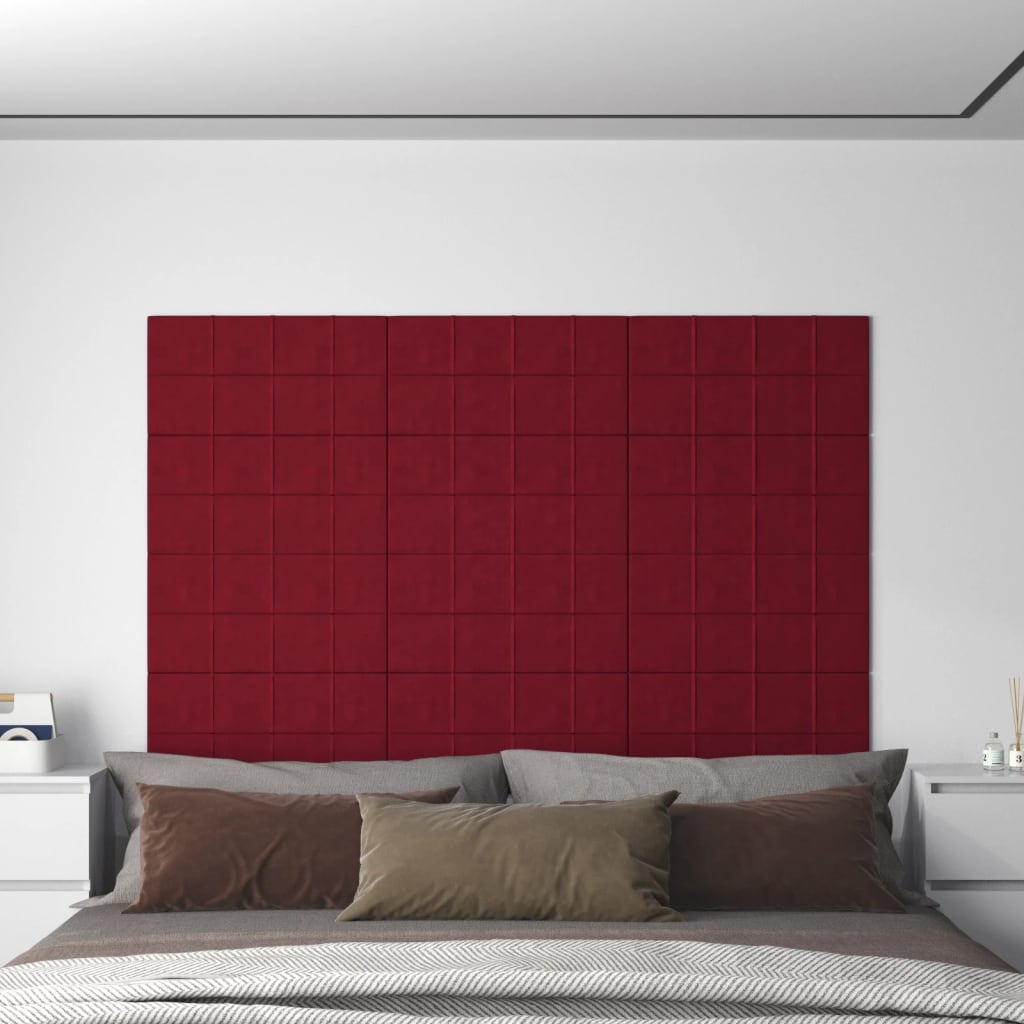 Vetonek Paneles de pared 12 uds terciopelo rojo tinto 60x30 cm 2,16 m²