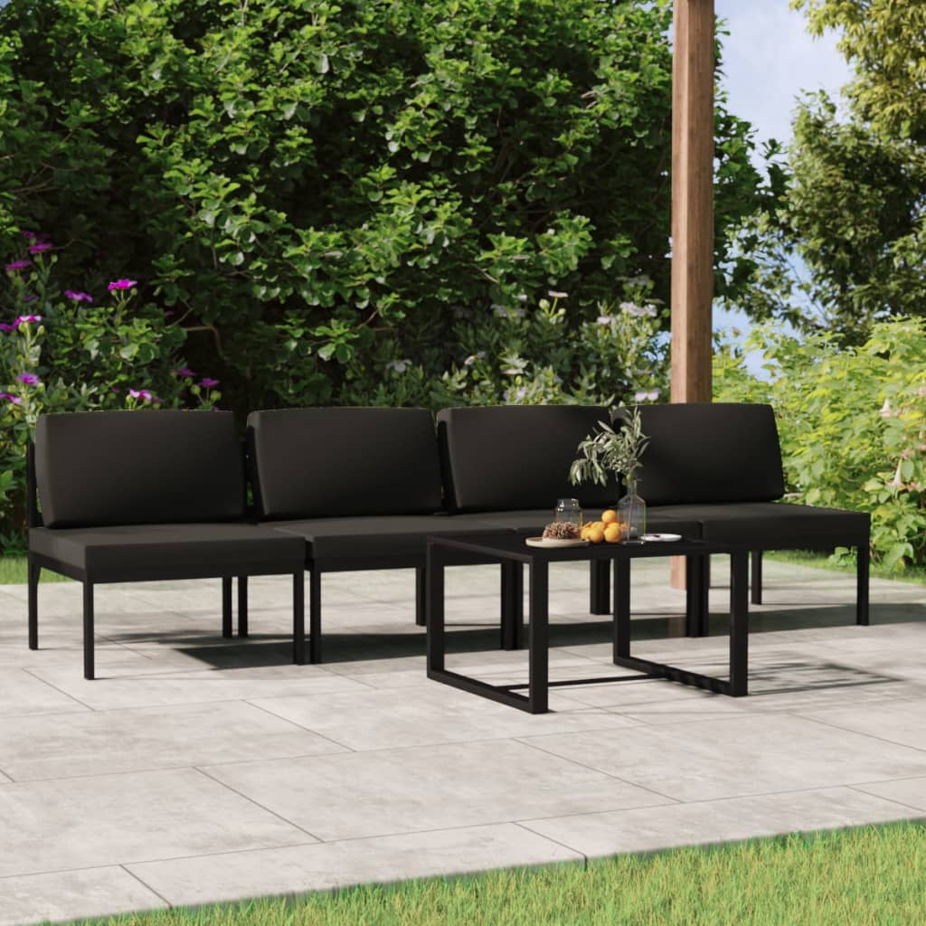 Vetonek Set muebles de jardín 5 pzas y cojines aluminio gris antracita