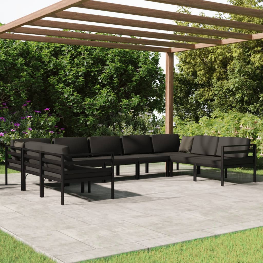 Vetonek Set muebles de jardín 9 pzas y cojines aluminio gris antracita