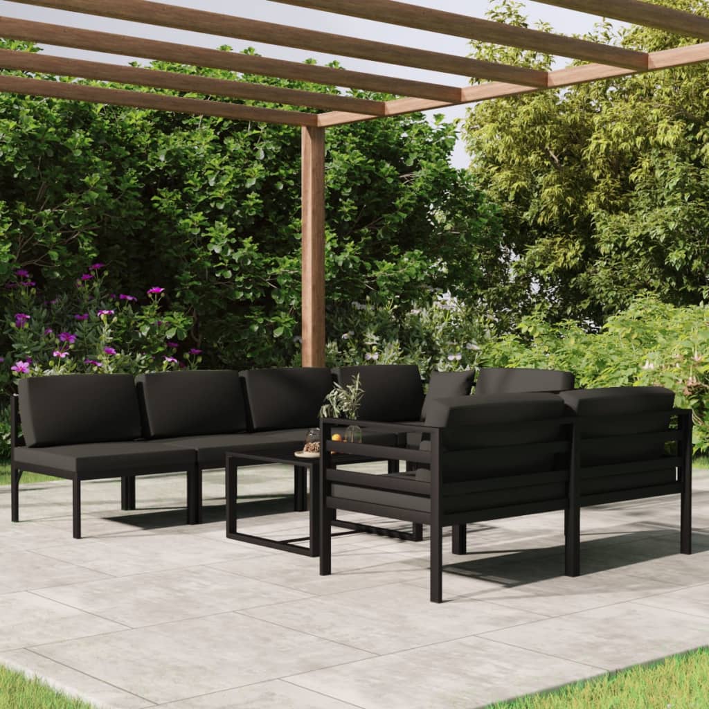 Vetonek Set muebles de jardín 8 pzas y cojines aluminio gris antracita