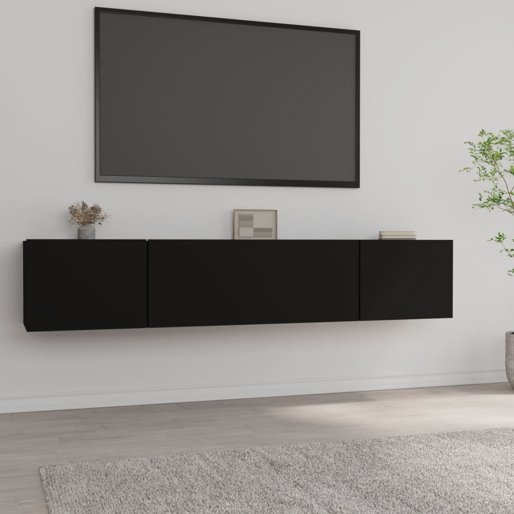 Vetonek Muebles para TV 2 uds madera contrachapada negro 80x30x30 cm