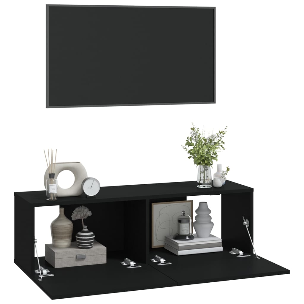 Muebles TV pared 2 uds madera negro 100x30x30 cm vidaXL