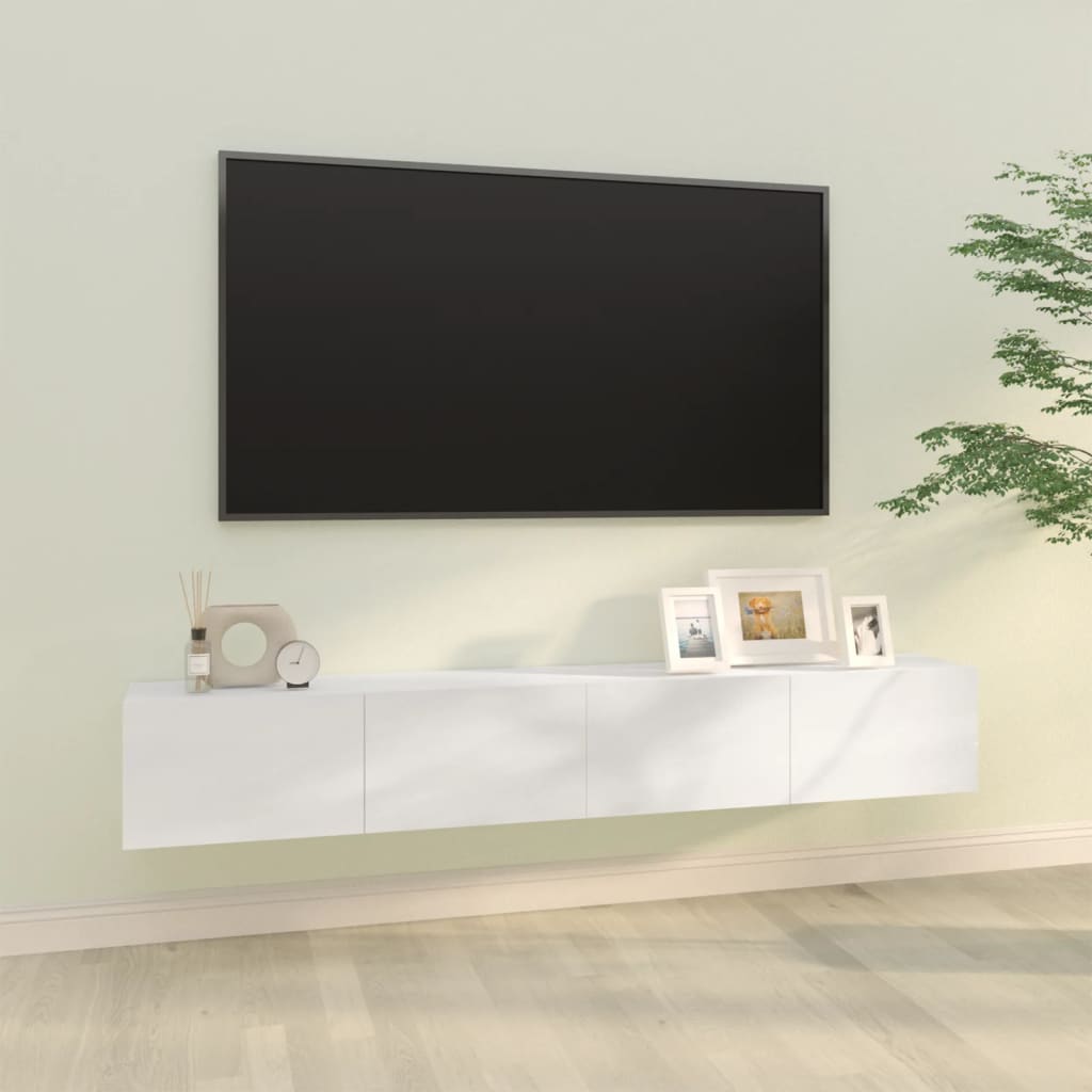 Vetonek Mueble de TV pared 2 uds madera blanco brillante 100x30x30 cm