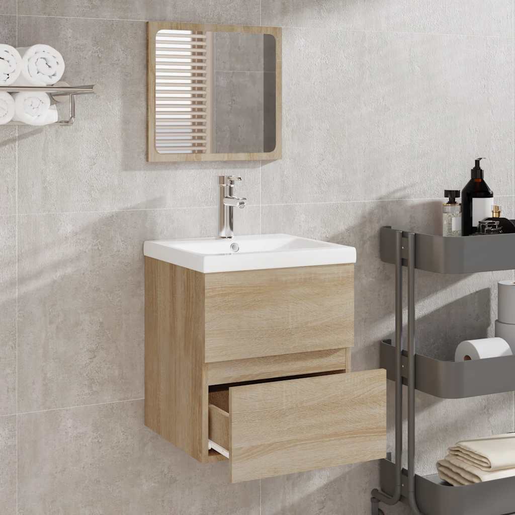 Armario de baño con espejo madera de ingeniería roble Sonoma V8340 Vetonek
