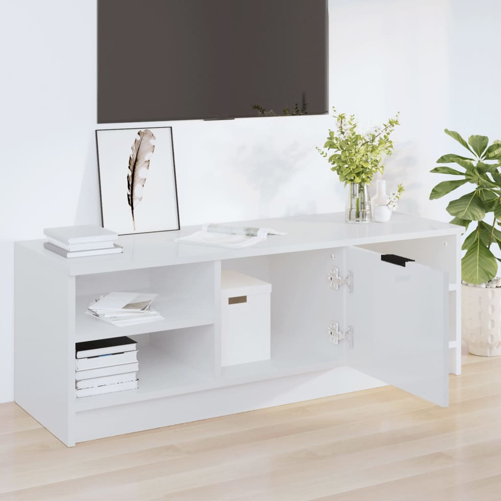 Mueble de TV madera blanco brillo 102x35,5x36,5cm