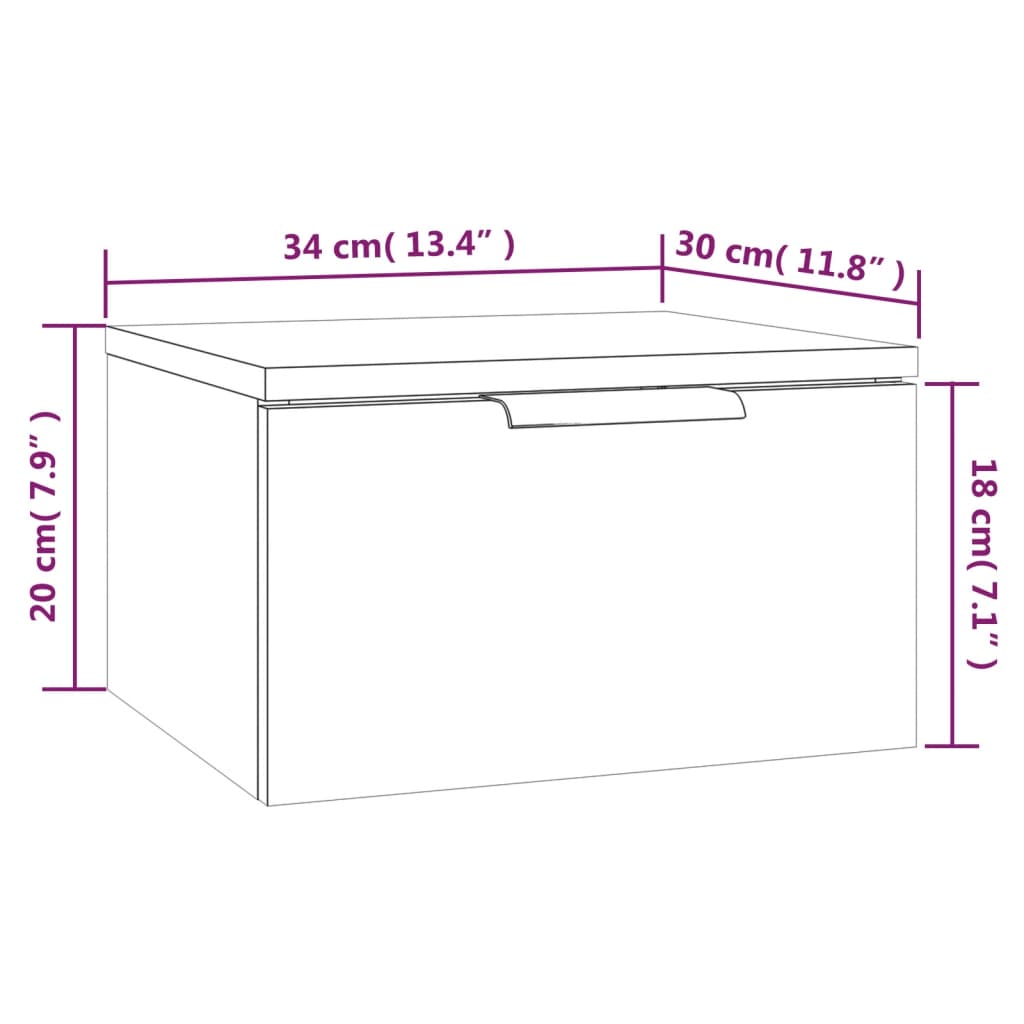 Mesita de noche de pared 2 uds color gris hormigón 34x30x20 cm vidaXL