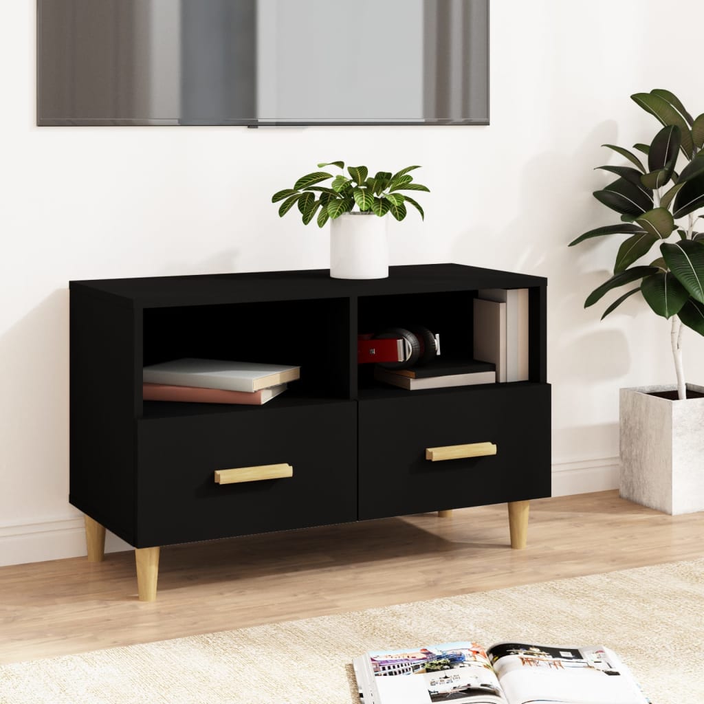 Vetonek Mueble para TV madera contrachapada negro 80x36x50 cm