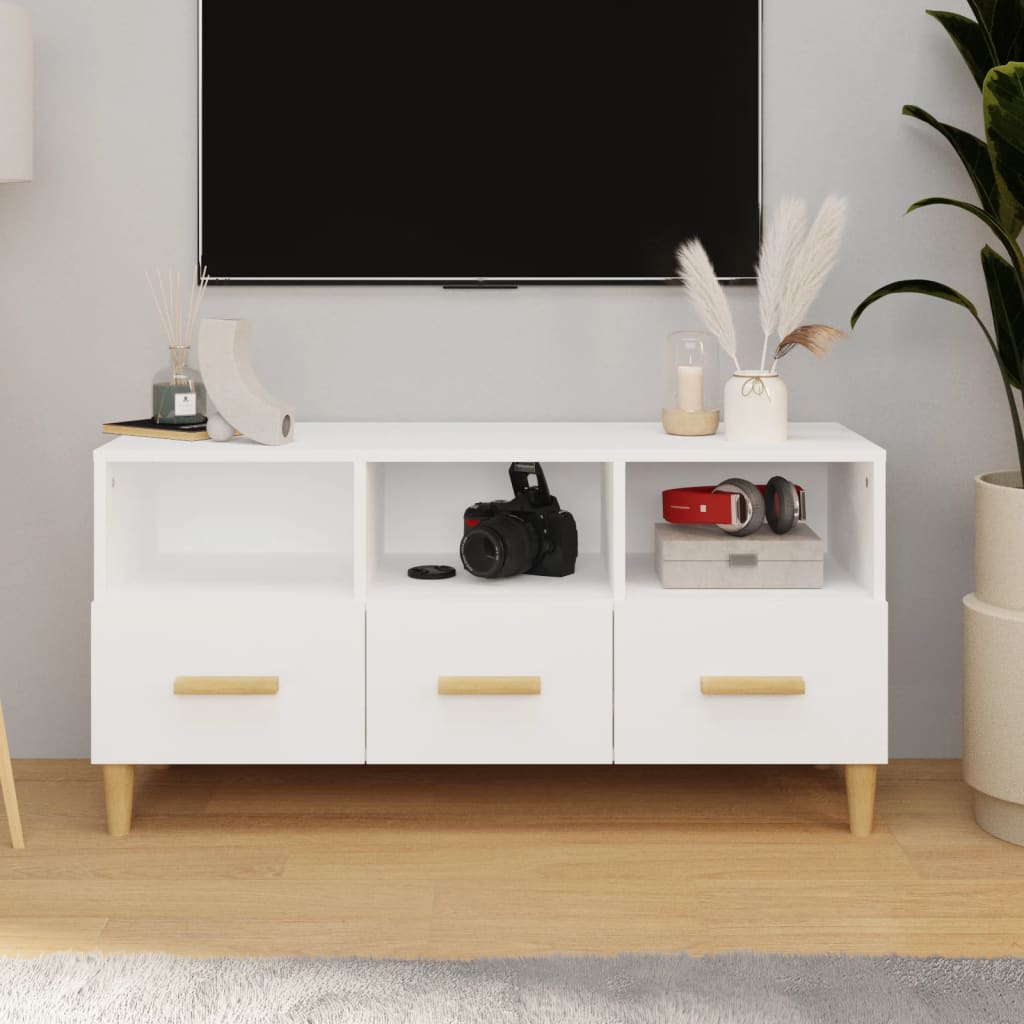 Vetonek Mueble para TV madera contrachapada blanco 102x36x50 cm