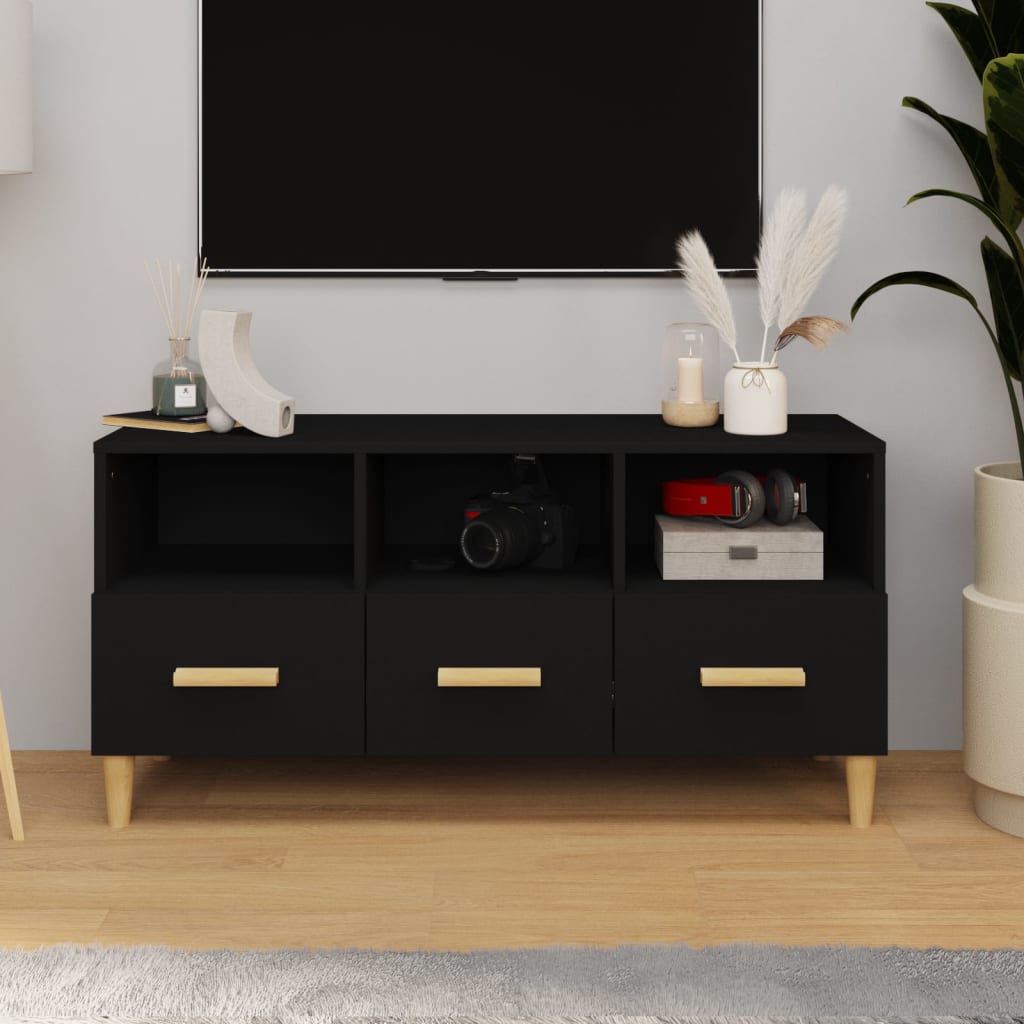 Vetonek Mueble de TV madera contrachapada negro 102x36x50 cm