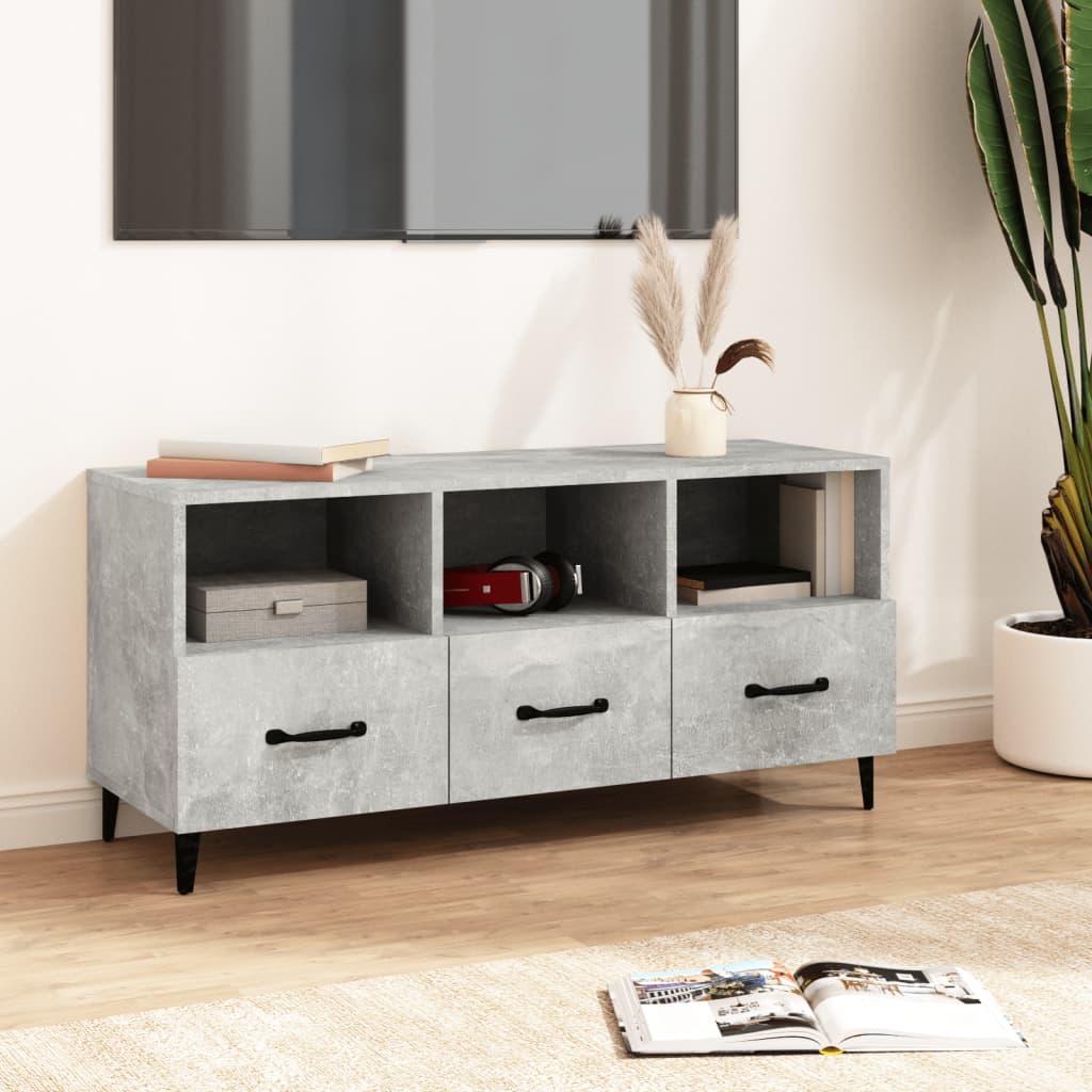 Vetonek Mueble de TV madera contrachapada gris hormigón 102x35x50 cm