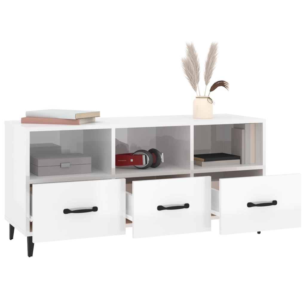 Mueble de TV madera blanco brillo 102x35x50 cm vidaXL