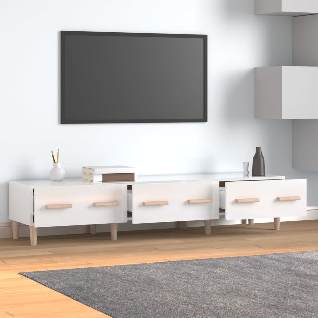 Vetonek Mueble de TV madera contrachapada blanco brillo 150x34,5x30 cm