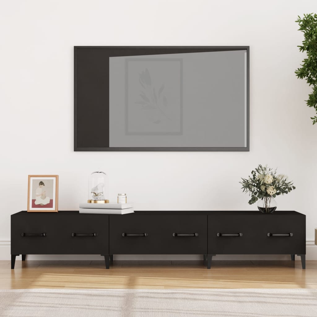 Vetonek Mueble de TV madera contrachapada negro 150x34,5x30 cm